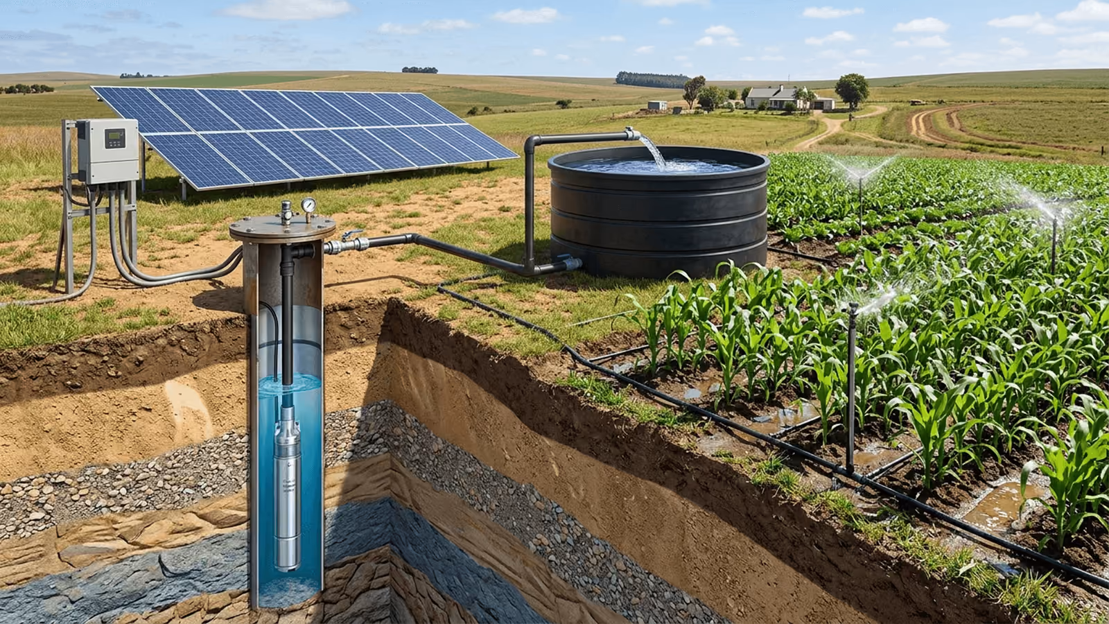 Solar-powered irrigation system with photovoltaic array